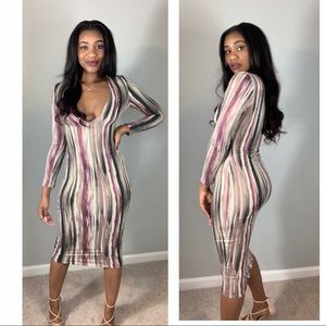 Low Cut Stripe Midi Dress 💜